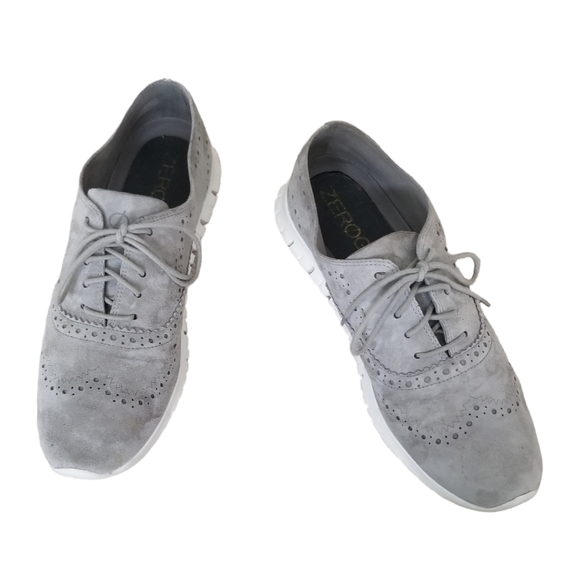 Cole Haan ZEROGRAND Women 9.5B Grey Suede Perforated Oxford Wingtip Shoes W14477 - Picture 3 of 12